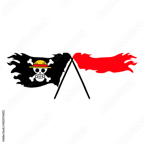 INDONESIA FLAG AND STRAW HAT PIRATES FLAG FROM ONE PIECE
