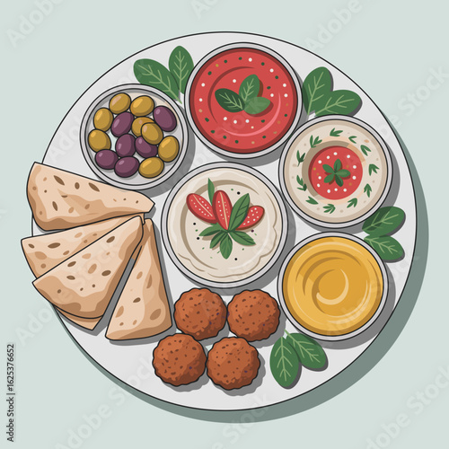 Mediterranean Mezze Platter – Flat Vector Food Illustration