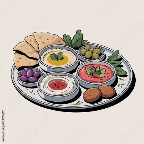 Mediterranean Mezze Platter – Flat Vector Food Illustration