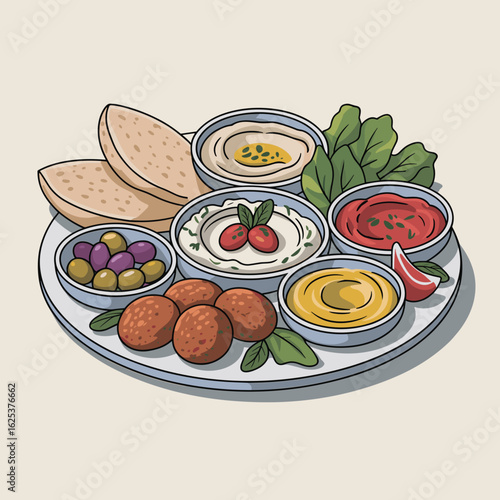 Mediterranean Mezze Platter – Flat Vector Food Illustration