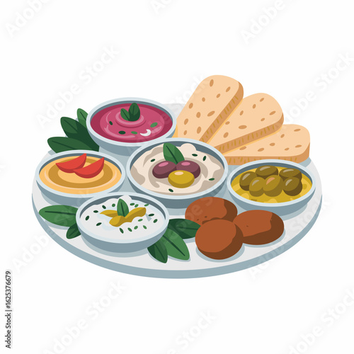 Mediterranean Mezze Platter – Flat Vector Food Illustration