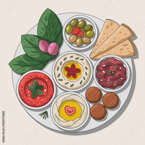Mediterranean Mezze Platter – Flat Vector Food Illustration