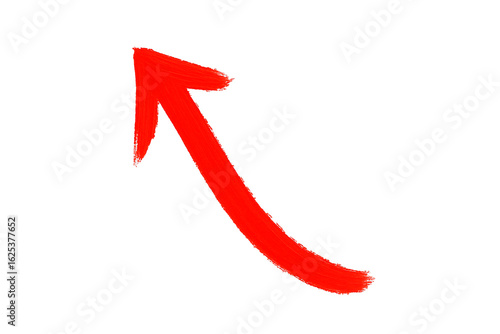 A dynamic red arrow painted with a thick brush curves upward to the left, symbolizing growth, energy, and forward momentum..