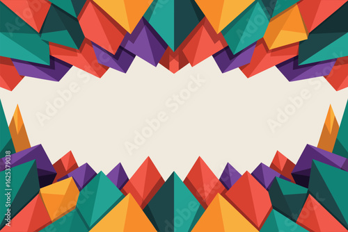 Geometric shapes in vibrant colors forming a border around a light neutral central area design element