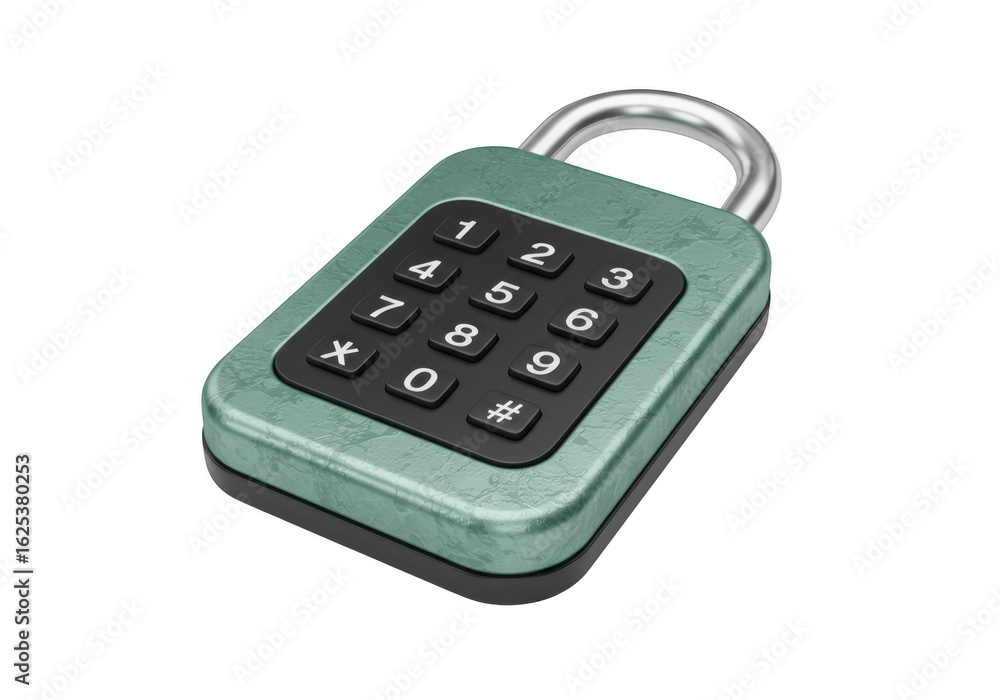 Photo of a green combination padlock with a metal shackle is isolated on transparent background Photo of a green combination padlock with a metal shackle is isolated on transparent background