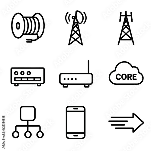 Set of modern communication and networking icons in linear style
