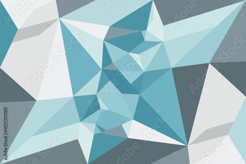 Abstract geometric design featuring various shades of blue white and gray polygonal shapes in a modern style