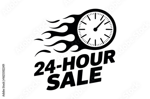 Clock with flames and sale text time twenty four hour