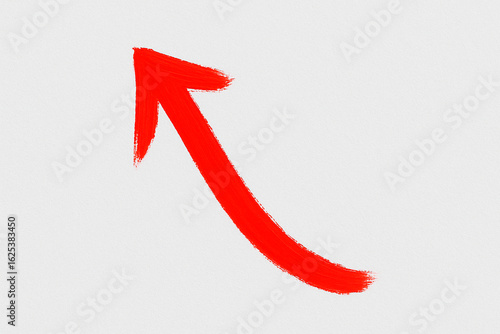 A dynamic red arrow painted with a thick brush curves upward to the left, symbolizing growth, energy, and forward momentum.