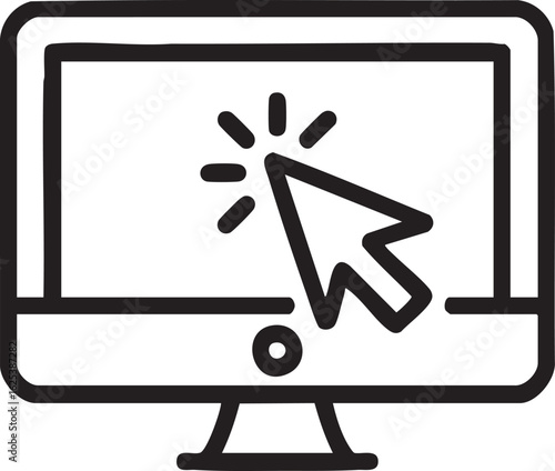 Computer Monitor With Mouse Cursor Click Icon Representing Internet Navigation Online Access Digital Technology Web Design And User Interface