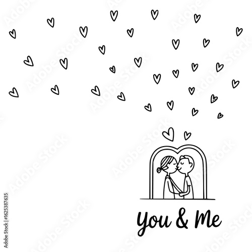 Romantic Embrace: A delicate line drawing captures a sweet embrace, symbolizing love, unity, and the beauty of togetherness. Perfect for conveying affection and heartfelt sentiments.