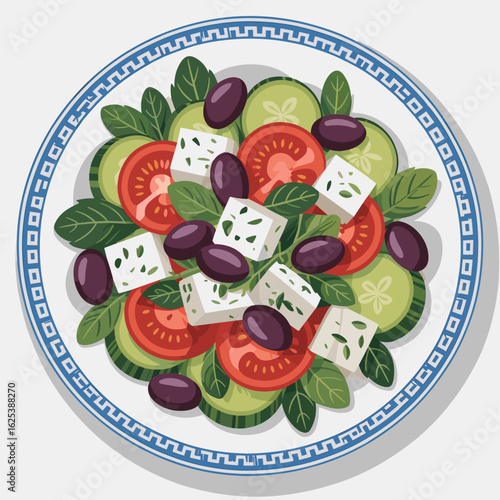 Greek Salad Vector – Feta, Olives, and Veggie Plate