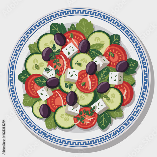 Greek Salad Vector – Feta, Olives, and Veggie Plate