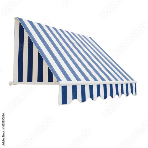 Classic blue and white striped awning perfect for adding a touch of nautical charm to any storefront or outdoor space creating inviting shade and style