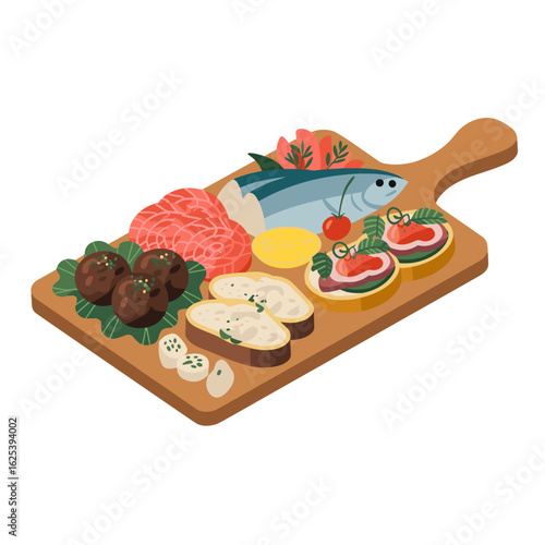 Smörgåsbord Vector Illustration with Scandinavian Dishes
