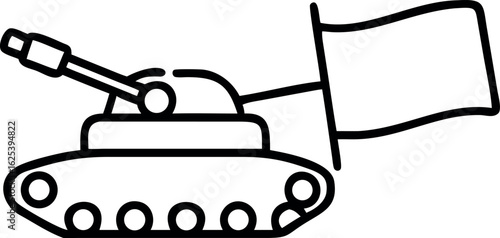 White Flag of Surrender Tied to Cannon Barrel Silhouette on White Background vector