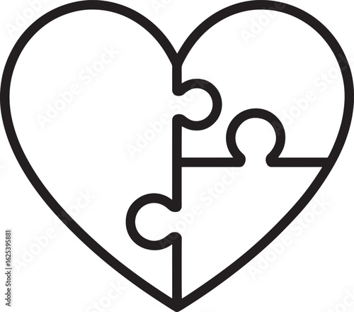 Heart Puzzle Outline Icon Symbolizing Completeness, Resolution, and Interlocking Relationships