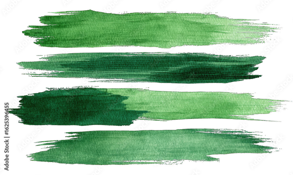 Obraz premium Three horizontal, textured, dark green watercolor paint strokes