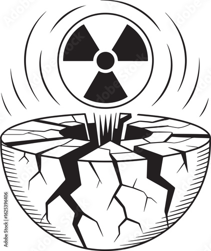 Nuclear Symbol Impact on Cracked Earth Global Catastrophe Environmental Destruction Vector Art