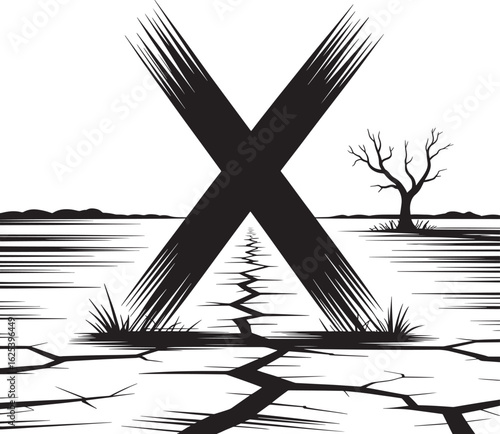 Nuclear Winter Aftermath Landscape with Cracked Earth and Dead Tree Environmental Disaster Vector
