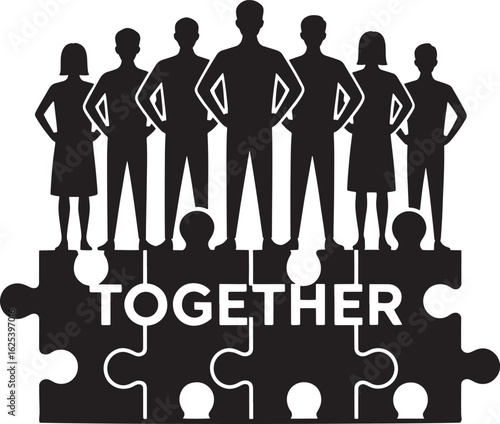 Teamwork Puzzle Silhouette Vector Illustration Emphasizing Unity and Collaborative Solutions