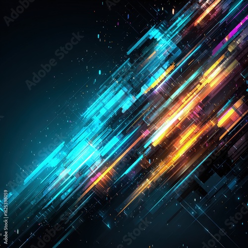 Abstract Digital Art With Diagonal Lines And Bright Colors
