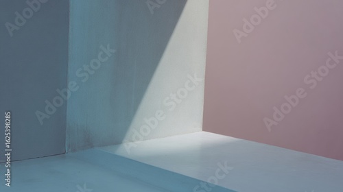 Modern, empty interior with a large window, blank wall, and polished floor creating a clean architectural space