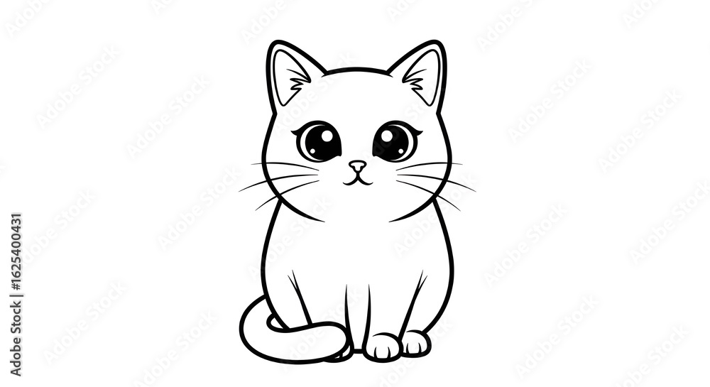 Fototapeta premium Cute Cartoon Cat Line Art