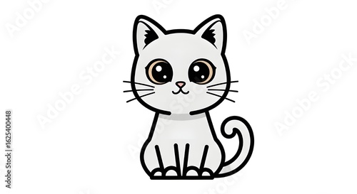 Cute Cartoon Gray Cat with Big Eyes