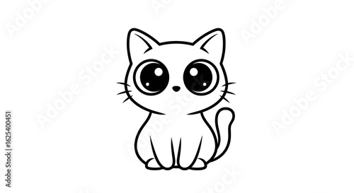 Cute Cartoon Cat Line Art with Small Tail