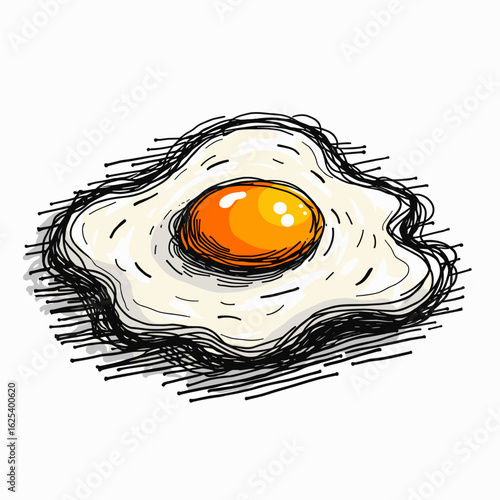 Fried egg illustration in sketch style with yellow yolk  