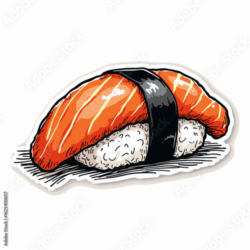 Salmon sushi roll with rice and nori on a white background  