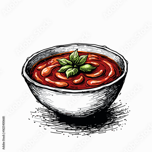 Bowl of chili con carne with green herbs in artistic style  