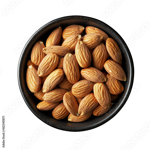 Healthy almonds in a black bowl close-up food photography natural environment organic concept