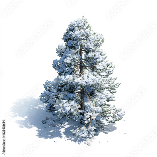 Isolated Snow Covered Pine Tree Against White Background Winter Landscape Element Fresh Outdoors Cold Season Evergreen Tree
