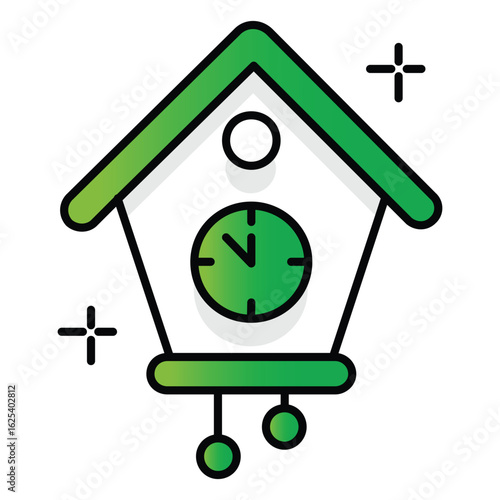Traditional Cuckoo Clock Vector Icon for Timekeeping and Home Decoration Design