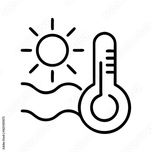 Thermometer and sun icon representing high temperatures and heat waves  