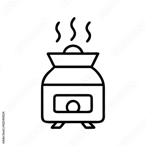 Line art illustration of a stylish kitchen furnace with steam  