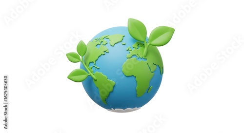 Earth Globe with Green Sprouts: Symbolizing Environmental Growth and Sustainability