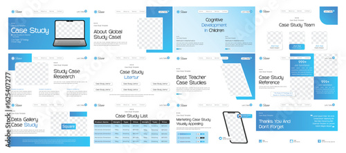 Minimal And Classic Case Study Booklet, Case Study Template | Business Case Study Booklet Layout with blue elements | Double Side Flyer Template, Case Study Website Landing Page Template