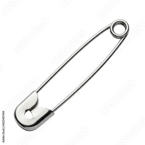 Silver safety pin on black
