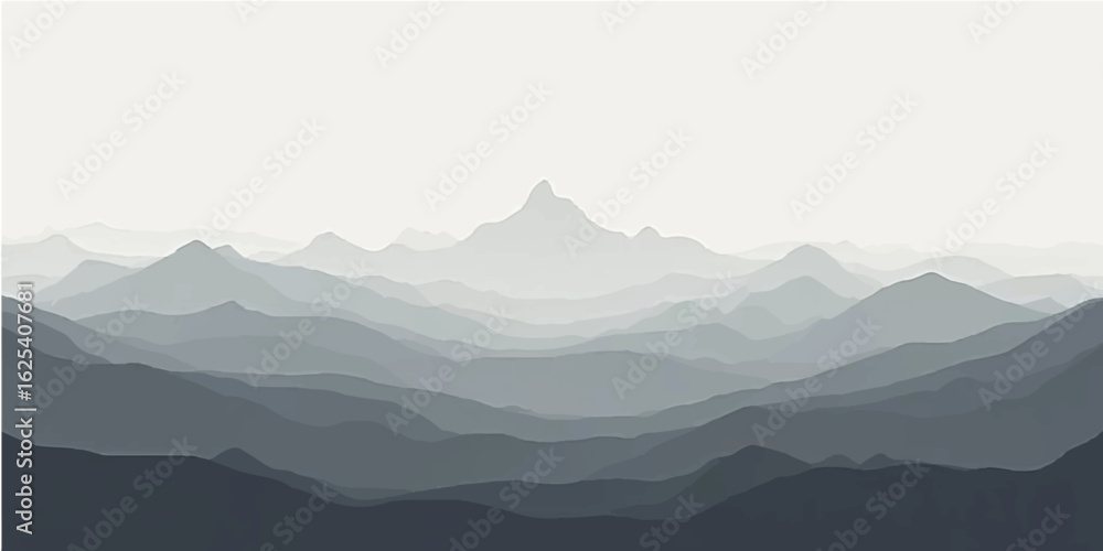 Naklejka premium Misty mountain landscape with clouds and a scenic view of a morning sunrise