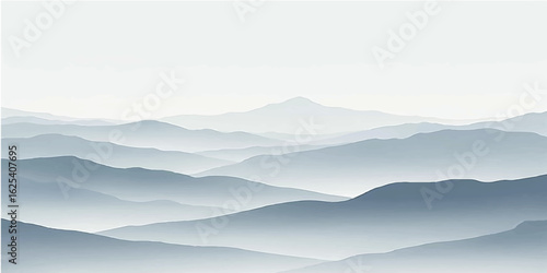 Foggy mountain landscape with clouds and hills