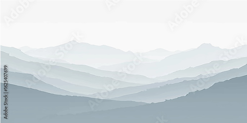 Misty mountain landscape with foggy hills and clouds in the morning sky