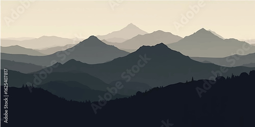 Misty mountain landscapes shrouded in morning fog and bathed in sunlight