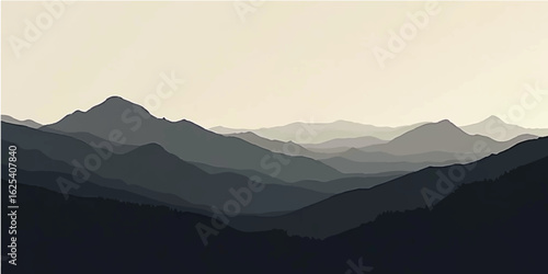 Sunrise over misty mountain peaks