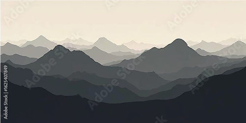 Sunrise over misty mountain peaks