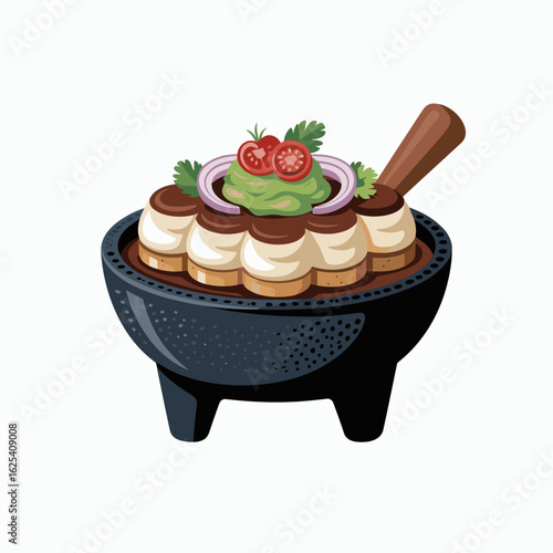 Seven Layer Mexican Dip in Molcajete Bowl