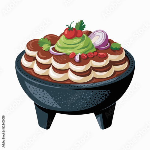 Seven Layer Mexican Dip in Molcajete Bowl