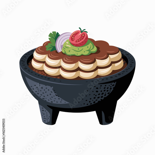 Seven Layer Mexican Dip in Molcajete Bowl